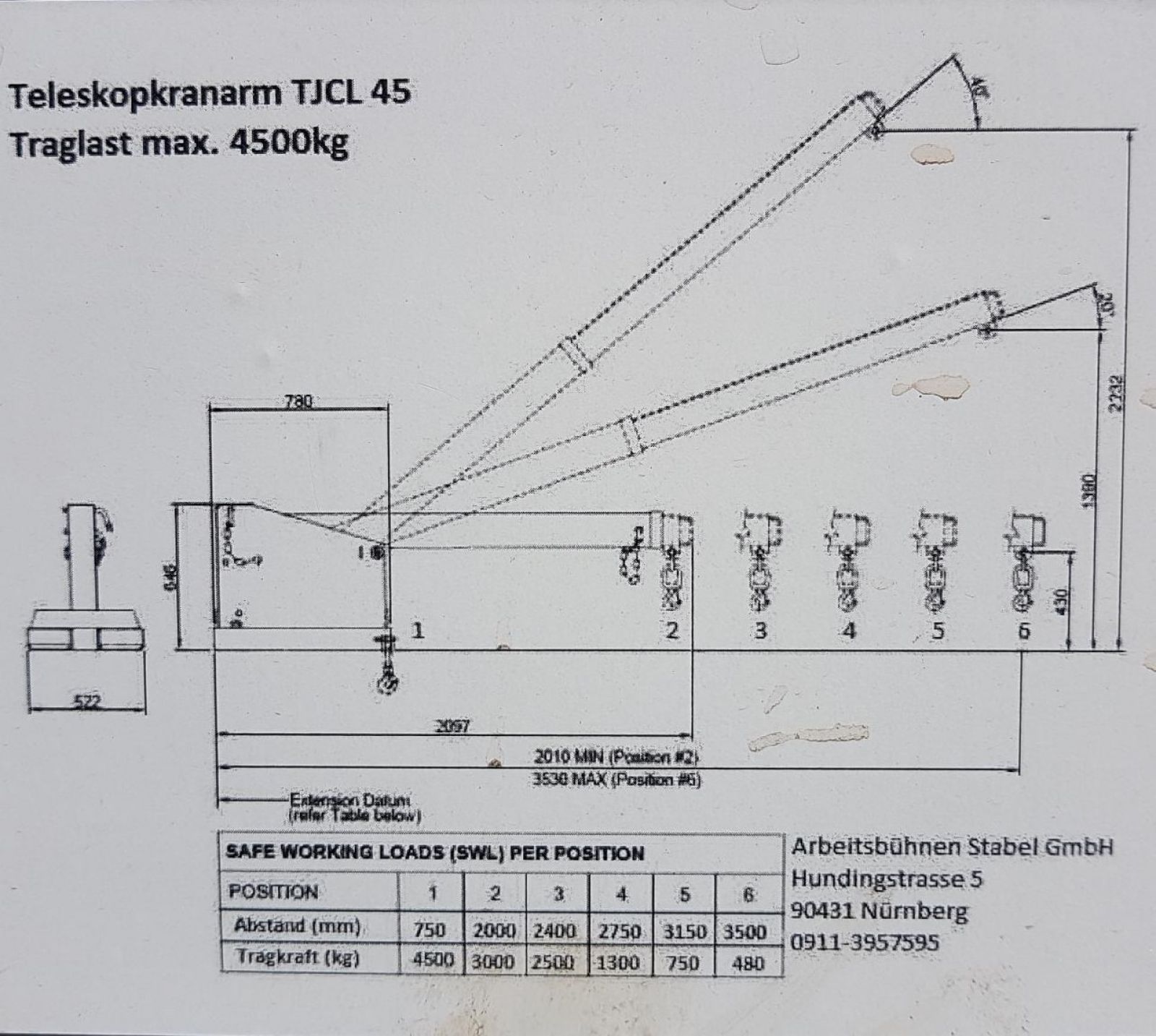 Teleskop-Kranarm für Stapler Diagramm